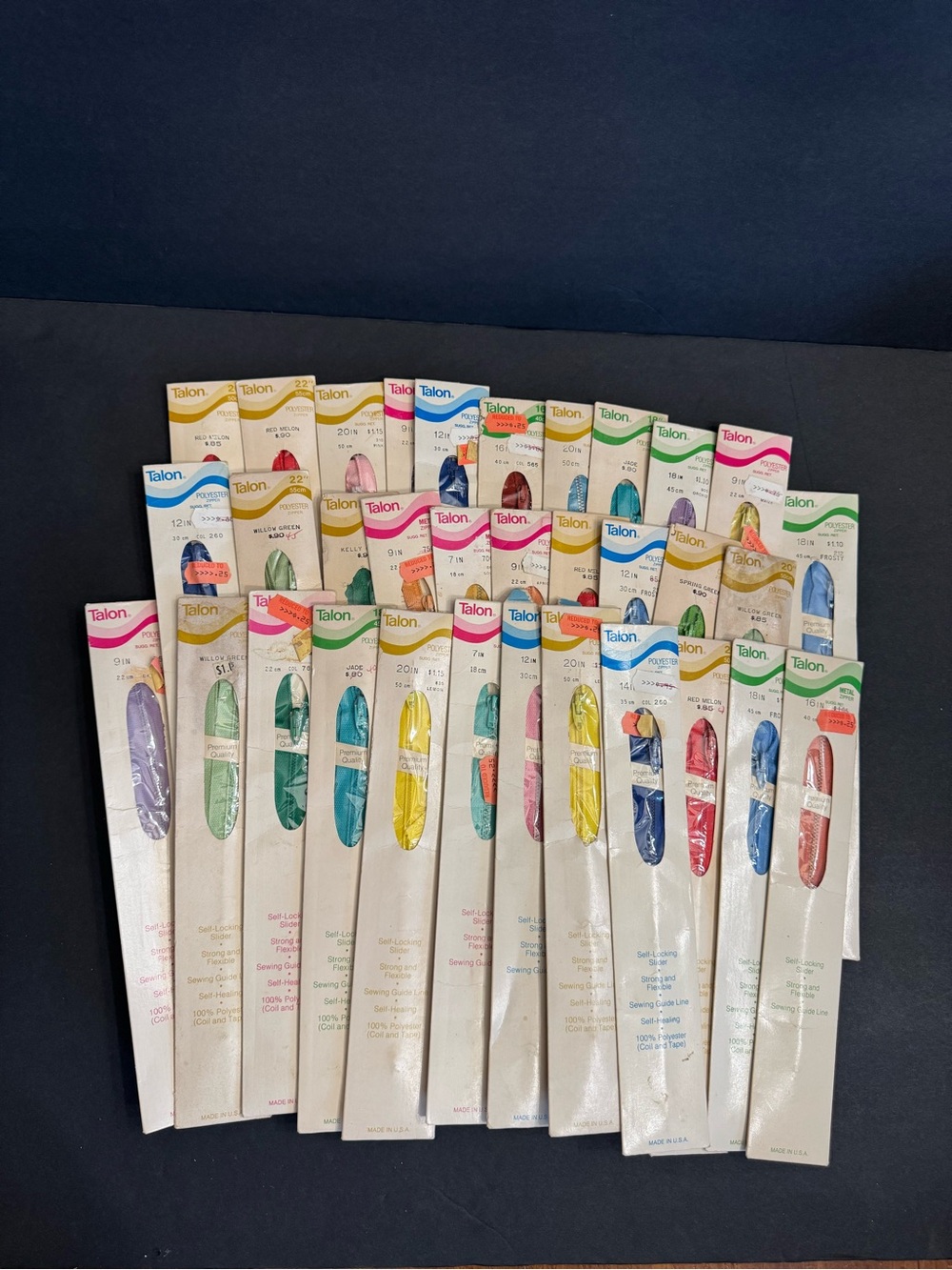 Talon Vintage Zippers Lot Of 33 Sizes And Colors NOS NEW Dress Neckline Trousers